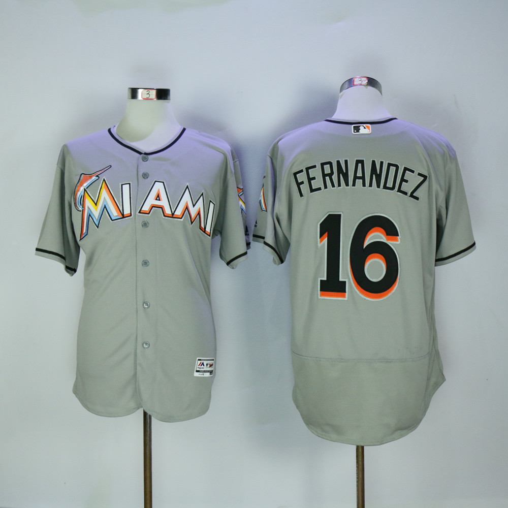 Men Miami Marlins 16 Fernandez Grey Elite MLB Jerseys